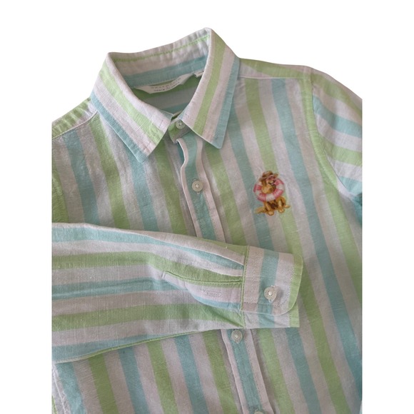 Janie and Jack Other - Janie and Jack x Gray Malin Boys Striped Linen Cotton Shirt Green Blue Size 4
